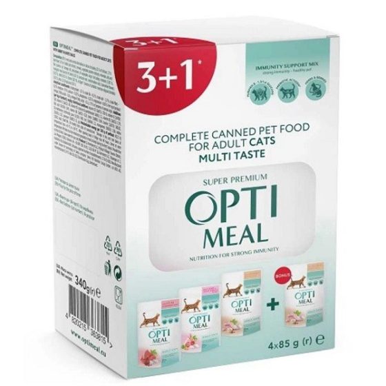 optimeal adult №3 для кошек ассорти набор (3+1) 340 г