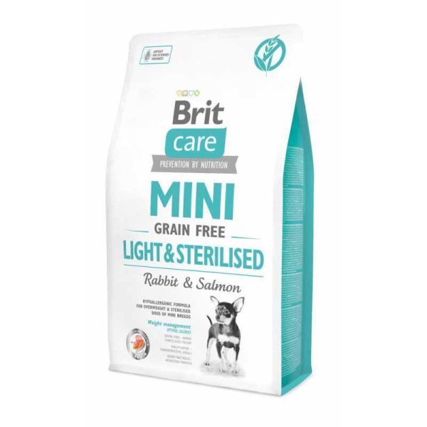 brit care mini gf light sterilised для стерилизованных собак с лососем и кроликом 7 кг