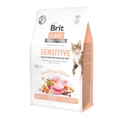 brit care cat gf sensitive digestion delicate taste для кошек с индейкой и лососем 2 кг