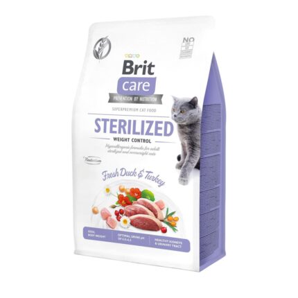 brit care gf sterilised weight control для стерилизованных кошек с уткой 7 кг