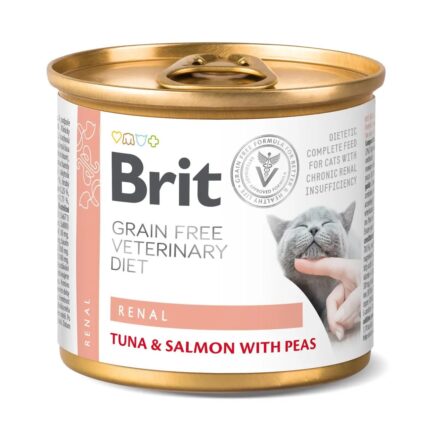 brit vd renal cat cans для кошек при почечной недостаточностью с тунцем, лососем и горохом 200 г