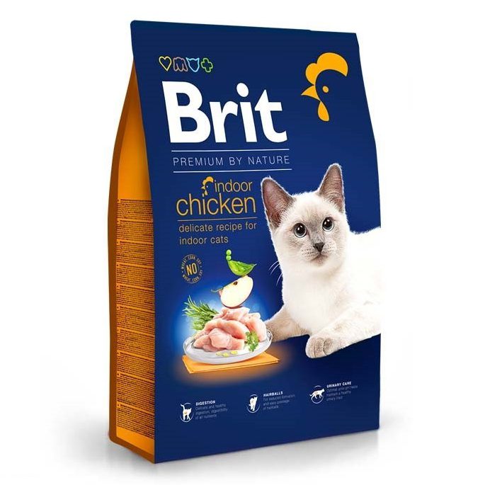 brit premium indoor chicken для кошек с курицей 8 кг