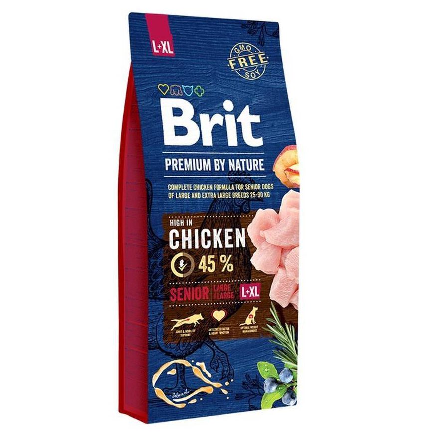 brit premium senior l+xl для собак с курицей 15 кг