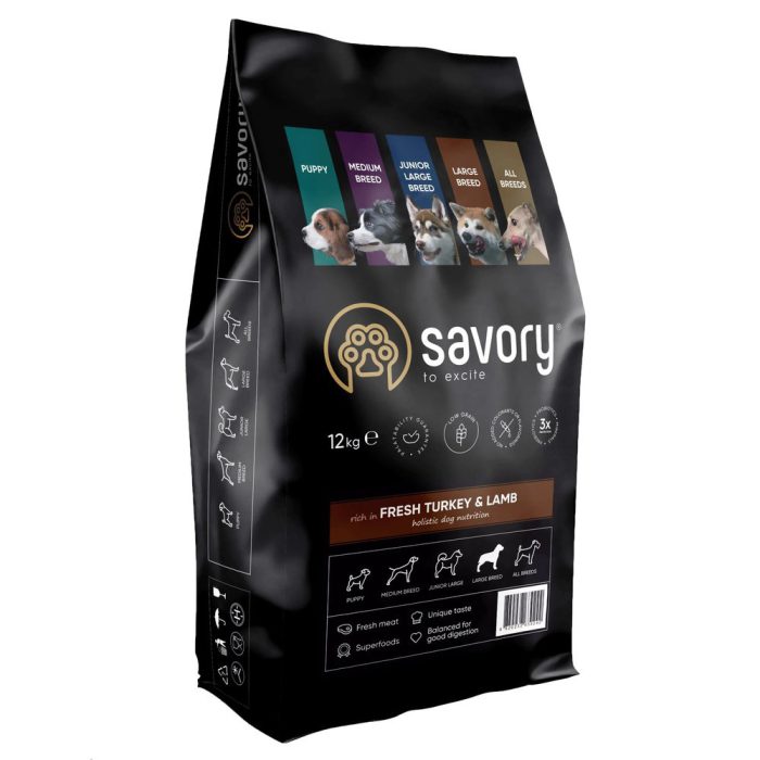 savory large breed turkey lamb для крупных собак с ягненком 12 кг