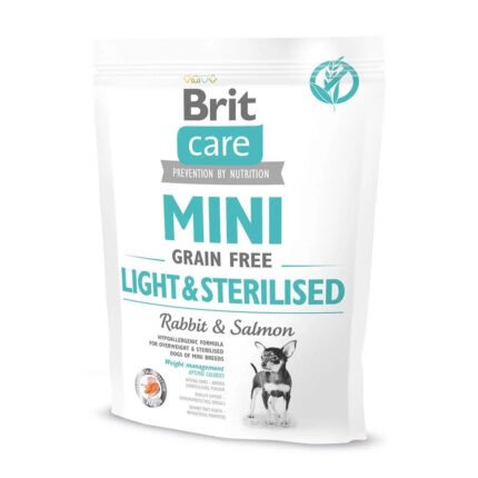 brit care mini gf light sterilised для стерилизованных собак с лососем и кроликом 400 г