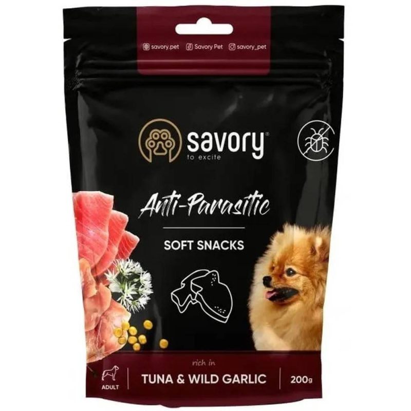 savory dog anti parasitic soft snack с тунцом и диким чесноком для собак 200 г