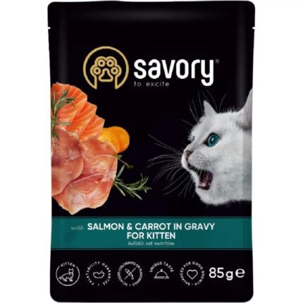 Влажный корм для котят savory kitten, лосось с морквой в соусе, 85 г