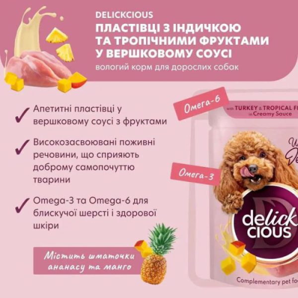 delickcious (Делишес) пауч dog turkey tropical fruits для собак индейка тропические фрукты соус 80 г delickcious (Делишес) пауч dog turkey tropical fruits для собак индейка тропические фрукты соус 80 г