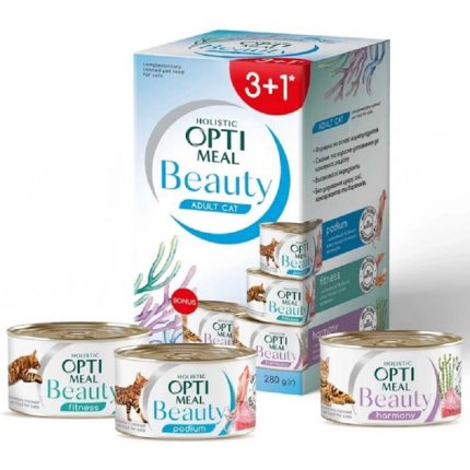 optimeal cat beauty для кошек набор 3+1 340 г