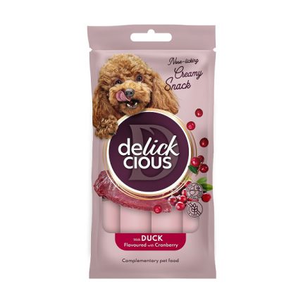 Лакомство delickcious (Делишес) creamy snacks для собак с уткой и добавлением клюквы 4шт*15г