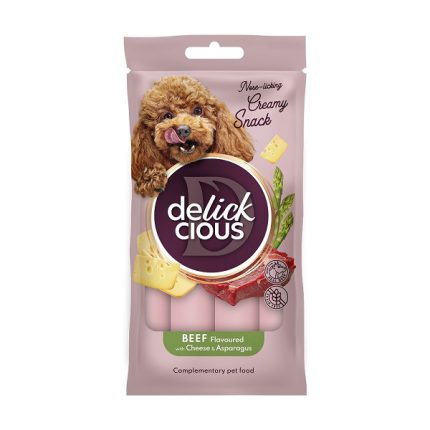 Лакомство delickcious (Делишес) creamy snacks для собак говядина с добавлением сыра и спаржи 4шт*15г