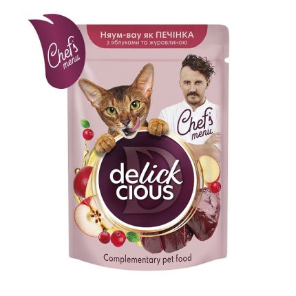 delickcious (Делишес) пауч cat для кошек печенка, яблоко и клюква в соусе 80 г
